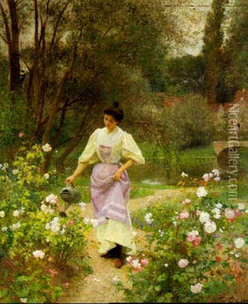 Arrosant Le Jardin Oil Painting - Victor Gabriel Gilbert