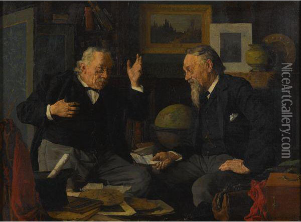 A Worldly Talk Oil Painting - Louis Charles Moeller
