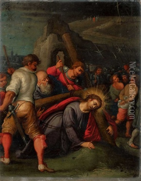 Jesus Fallt Unter Dem Kreuz Oil Painting - Ambrosius Francken the Younger