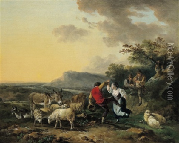 Tanzendes Hirtenpaar In Der Romischen Campagna Oil Painting - Philip James de Loutherbourg