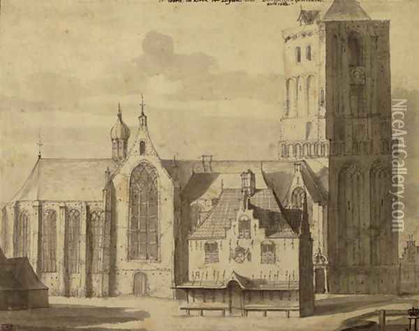 An imposing gothic church, said to be the Saint Peter's Church in Leiden Oil Painting - Johannes Abrahamsz. Beerstraaten