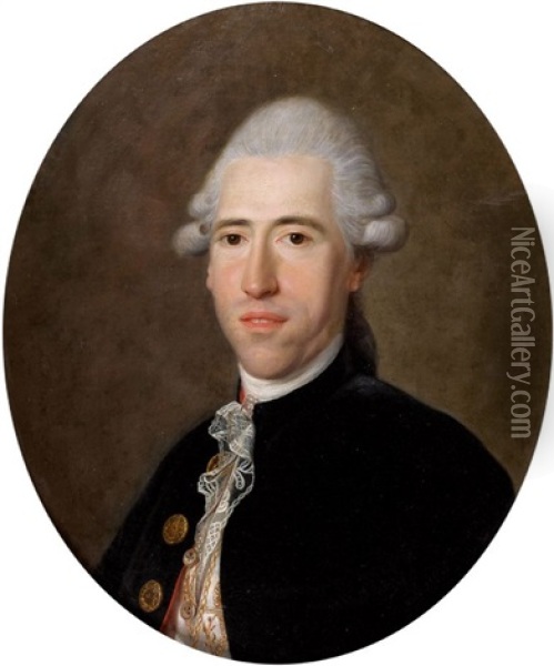 Portrait D'homme Oil Painting - Claude Pougin de Saint-Aubin