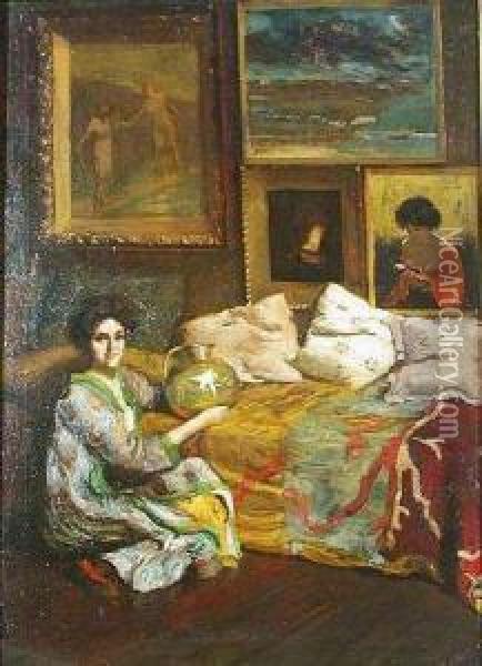 Woman With Kimono Oil Painting - William Merritt Chase