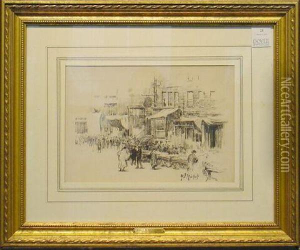 Hester Street Market, 1891 Oil Painting - Harley Dewitt Nichols