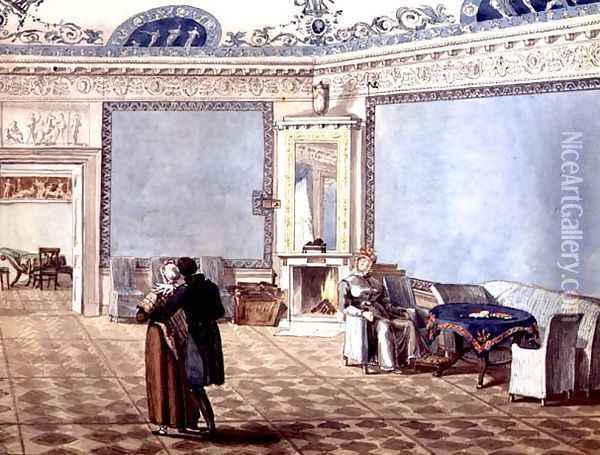 Neo-Classical Blue Drawing Room in St. Petersburg, 1819 Oil Painting - Anonymous Artist
