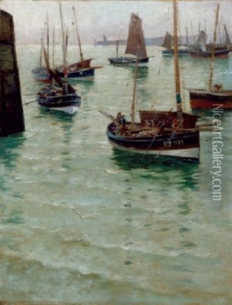 Fishing Boats On The Tyne Oil Painting - Charles Napier Hemy