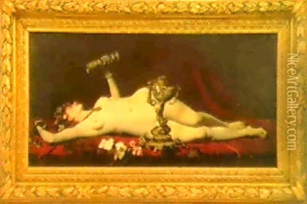 Nu, En Hommage A Bacchus Oil Painting - Adolphe Alexandre Lesrel
