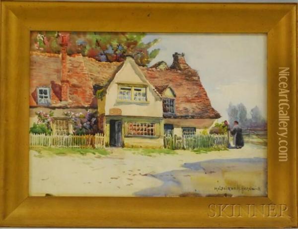 Conversing Outside A Country Cottage Oil Painting - Melbourne Havelock Hardwick