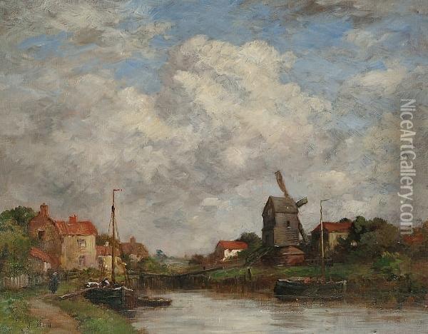 A Dutch Canal Scene Oil Painting - Jacob Henricus Maris