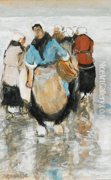Fisherwomen On The Beach Oil Painting - Gerhard Arij Ludwig Morgenstje Munthe