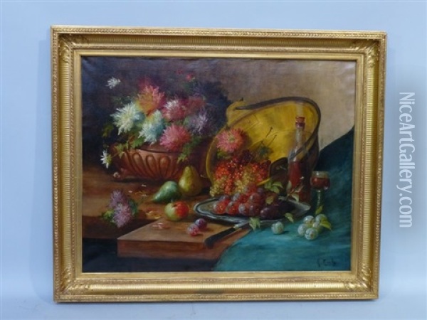Nature Morte Aux Fruits, Fleurs Et Cuivres Oil Painting - Martha Elisabeth Barboud Koch