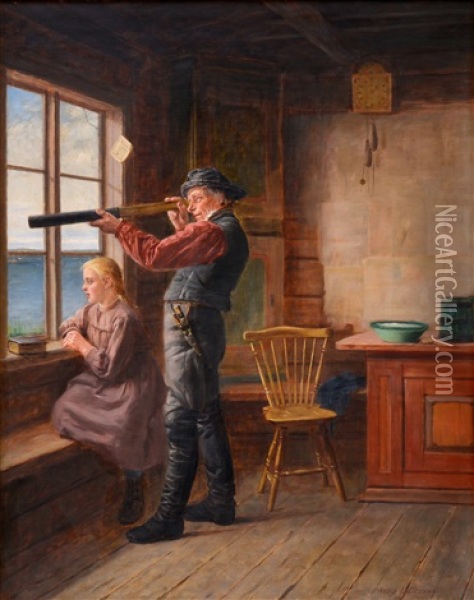 Pilot In His House Oil Painting - Arvid Liljelund