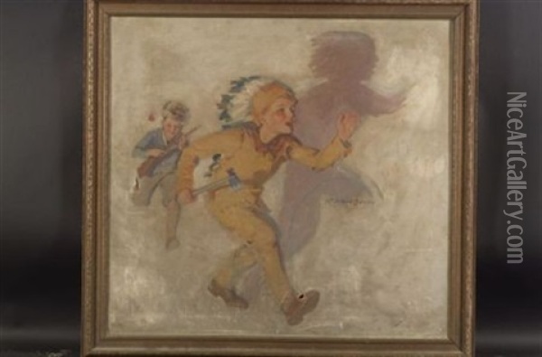 Cowboys And Indians Oil Painting - Mcclelland Barclay