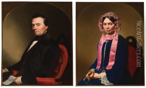 Portrait De Louis Eugene Emmanuel Diesbecq - Portrait D'une Dame (1854) (2 Works) Oil Painting - August De Wilde