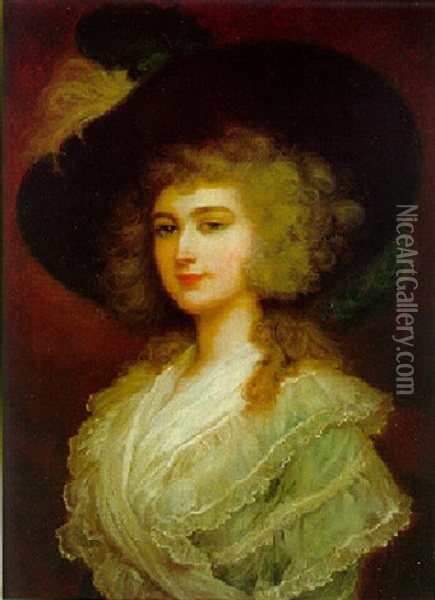 Junge Dame Mit Federhut Oil Painting - Thomas Gainsborough
