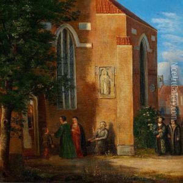 Churchgoers Oil Painting - Dankvart Dreyer