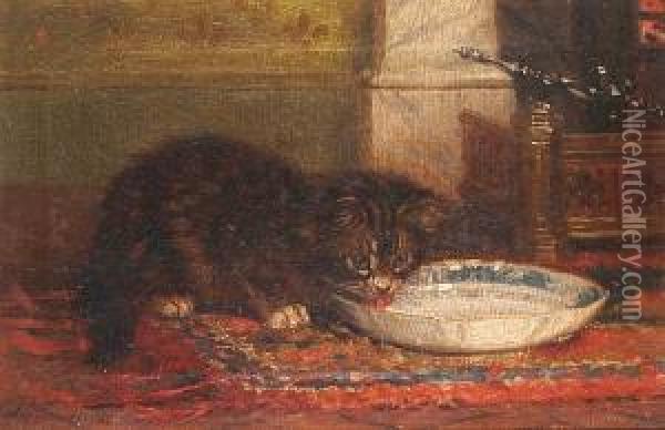 'a Fireside Meal'. Oil Painting - John Wilson Hepple