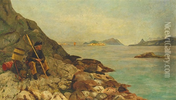 Wartender Fischer In Norwegischer Landschaft Oil Painting - Fritz Grebe