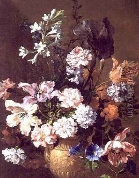 Still Life of carnations and tulips Oil Painting - Jean-Baptiste Monnoyer