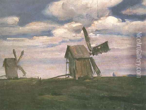 Windmills Oil Painting - Jan Stanislawski