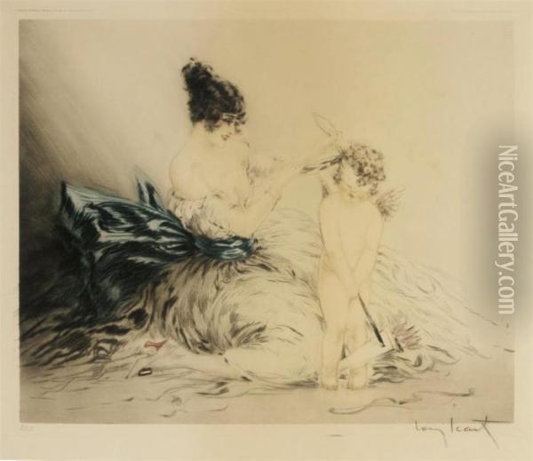 'le Bandeau' (blindfold) 1922 Oil Painting - Louis Icart