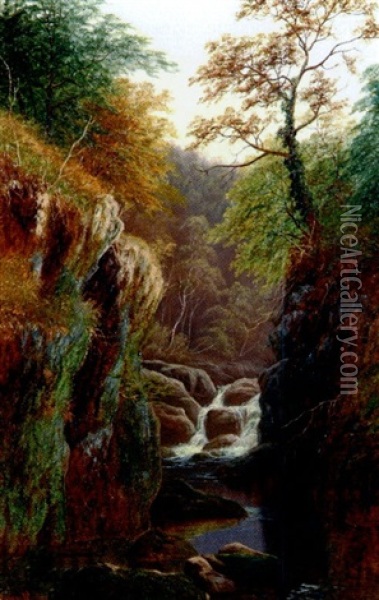 On The Lledr (+ On The Machno, North Wales; Pair) Oil Painting - William Mellor