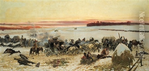 Napoleon Forces Crossing Berezina Oil Painting - Woiciech (Aldabert) Ritter von Kossak
