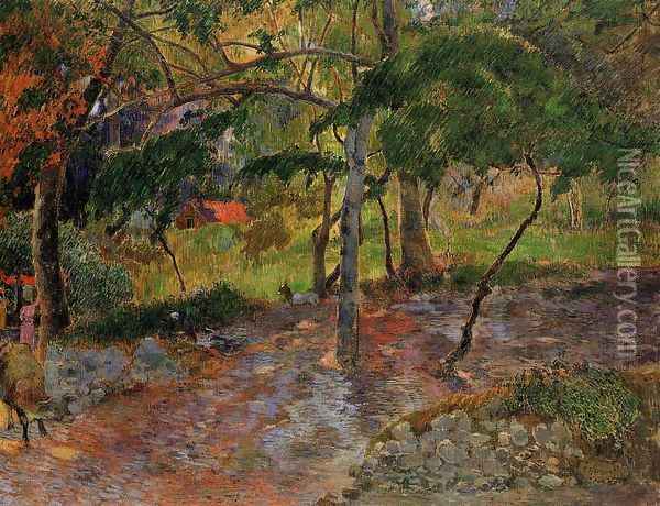 River Under The Trees Martinique Oil Painting - Paul Gauguin