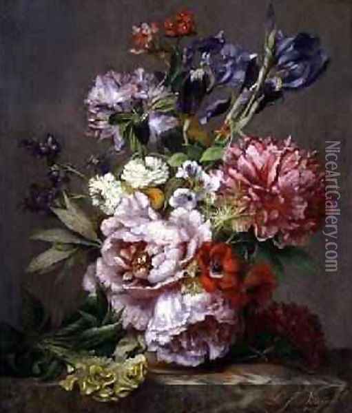 Irises peonies and other flowers in a vase Oil Painting - Lodewijk Johannes Nooijen