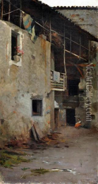 Cortile Rustico Oil Painting - Vincenzo Caprile