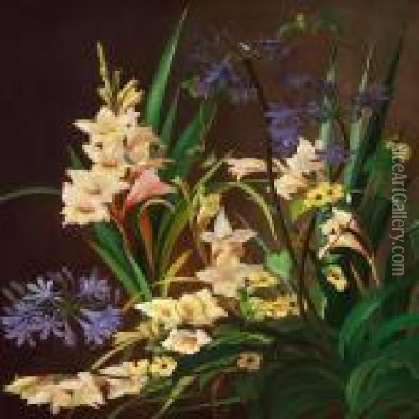 Gladiolus And Blueagapanthus Oil Painting - Carl Vilhelm Balsgaard