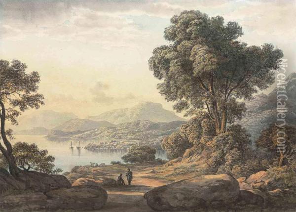A View In The Lake District, Probably Ullswater Oil Painting - John Glover