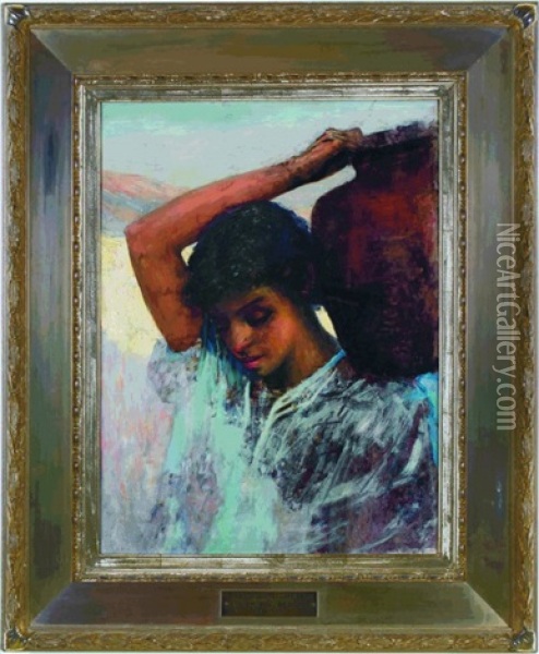 Mexican Water Carrier Oil Painting - Curtis A. Perry