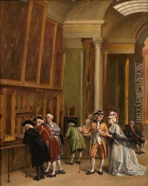 A Visit To The Museum Oil Painting - Leon Marie Constant Dansaert