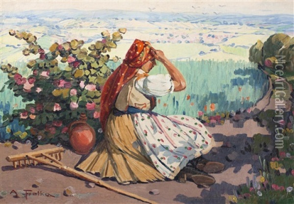 Girl In Repose Oil Painting - Antos Frolka