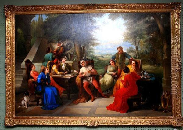 Fancy Gathering On Terrace Oil Painting - Ferdinand Folchi