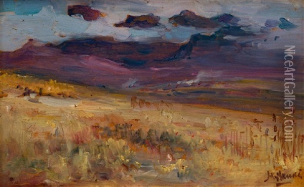 Landscape With Purple Mountains Beyond Oil Painting - Pieter Hugo Naude