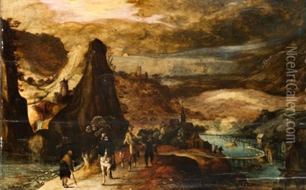 Paesaggio Con Viandanti Oil Painting - Herri met de Bles