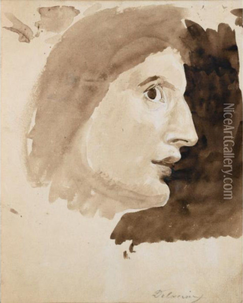 Profil Oil Painting - Eugene Delacroix