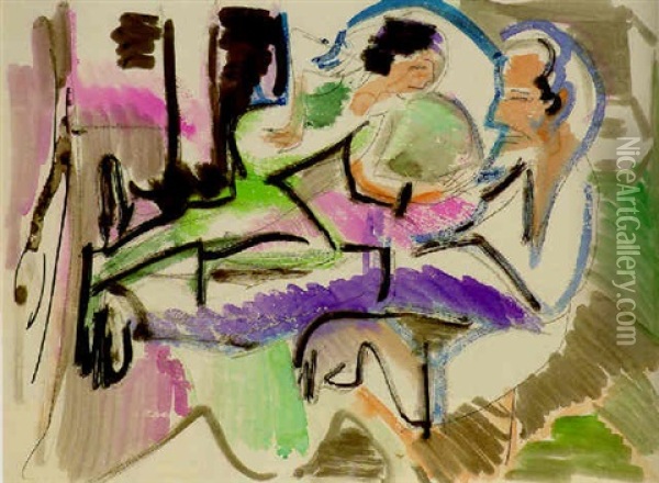 Liegendes Paar Auf Ruhebett Oil Painting - Ernst Ludwig Kirchner