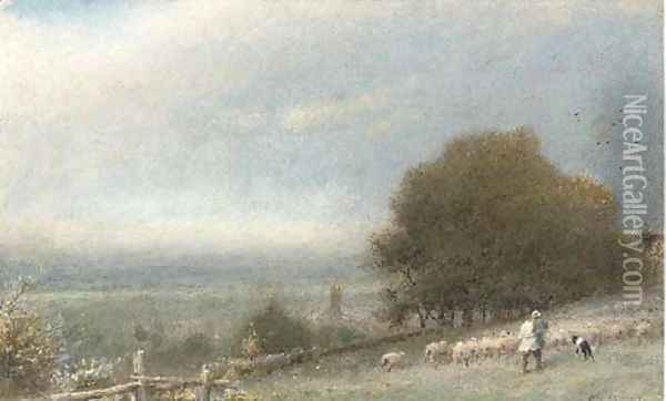 Driving sheep, Winchester Oil Painting - Albert Goodwin
