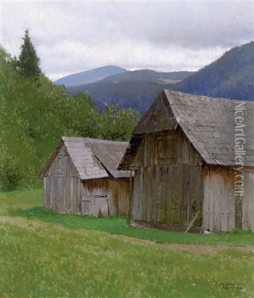 Holzhutten (im Wechselgebirge - Laut Auskunft Der Besitzer) Oil Painting - Ferdinand Brunner