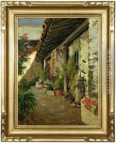 The Garden Path - San Juan Bautista Mission Oil Painting - William C. Adam