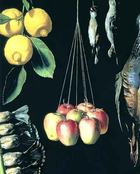 Still life with dead birds, fruit and vegetables, detail, 1602 Oil Painting - Juan Sanchez Cotan