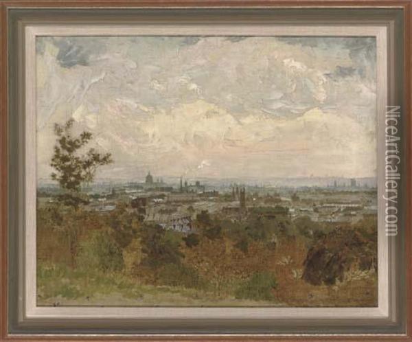 London From Parliament Hill Oil Painting - George Carline
