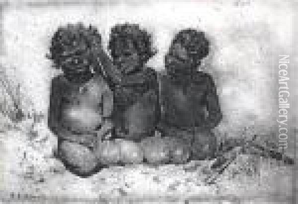 Three Aboriginal Children Oil Painting - Benjamin Edwin Minns