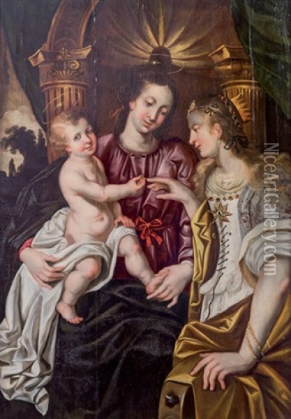 Le Mariage Mystique De Sainte Catherine Oil Painting - Marten Pepyn