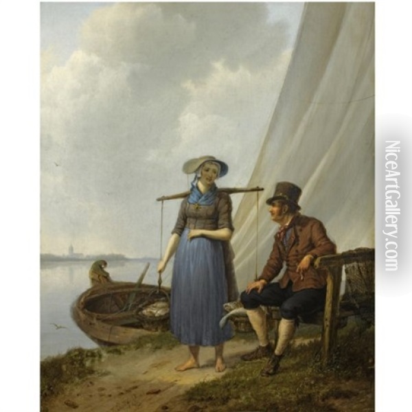 The Flirtation Oil Painting - Johannes Hermanus Koekkoek
