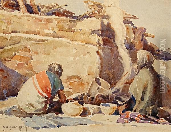 Cooking At The Pueblo Oil Painting - Carl Oscar Borg