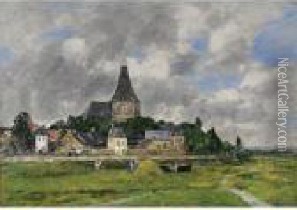 Quillebeuf, L'eglise Du Grand Canal Oil Painting - Eugene Boudin